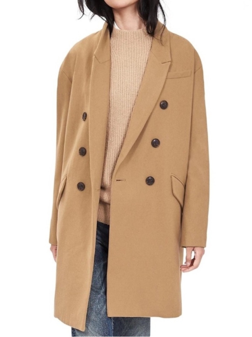 Banana Republic Double-Breasted Tan Pea Coat